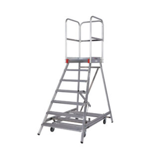 Euroline Mobile Podesttreppe / Podestleiter einseitig begehbar mit Zentralfeststellung* Nr. 51503 7 Stufen