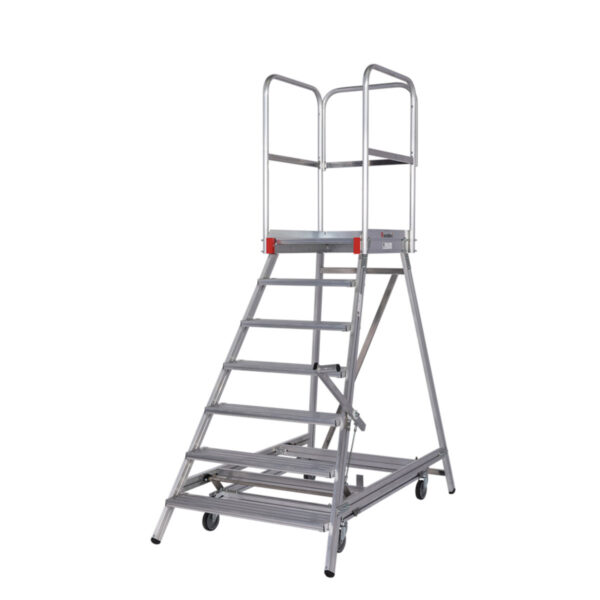 Euroline Mobile Podesttreppe / Podestleiter einseitig begehbar mit Zentralfeststellung* Nr. 51503 7 Stufen