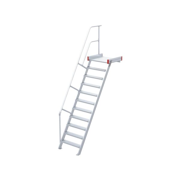 Euroline Podesttreppe 60 Grad, 1000 mm Stufenbreite, 1 Treppen-/Podestgeländer, Stufenausführung Alu – gerieft 11 Stufen
