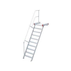 Euroline Podesttreppe 60 Grad, 600 mm Stufenbreite 1 Treppen-/Podestgeländer, Stufenausführung Alu – gerieft 10 Stufen