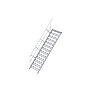 Euroline Treppe 45 Grad, 1000 mm Stufenbreite, 1 Handlauf, Stufenausführung Stahl - Gitterrost  13 Stufen
