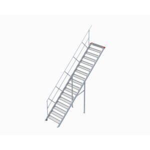Euroline Treppe 45 Grad, 1000 mm Stufenbreite, 1 Handlauf, Stufenausführung Stahl - Gitterrost  17 Stufen