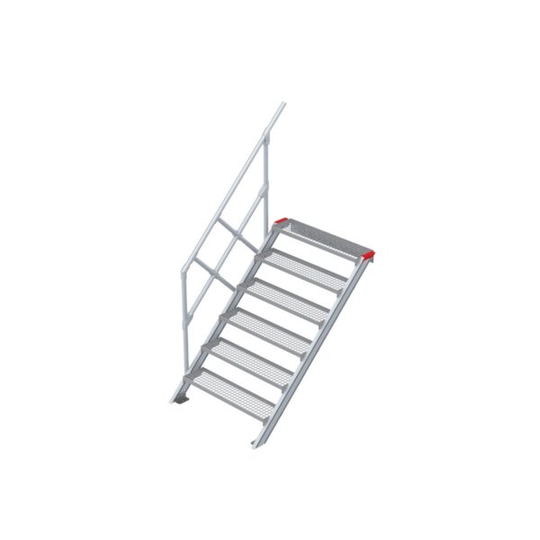 Euroline Treppe 45 Grad, 1000 mm Stufenbreite, 1 Handlauf, Stufenausführung Stahl - Gitterrost  6 Stufen