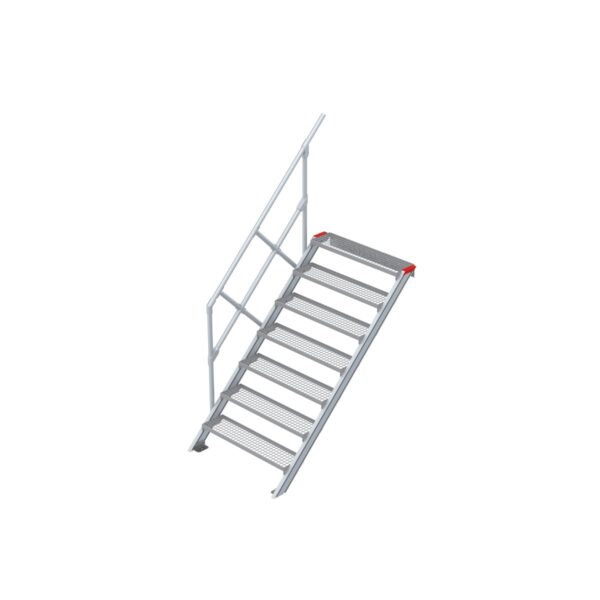 Euroline Treppe 45 Grad, 1000 mm Stufenbreite, 1 Handlauf, Stufenausführung Stahl - Gitterrost  7 Stufen