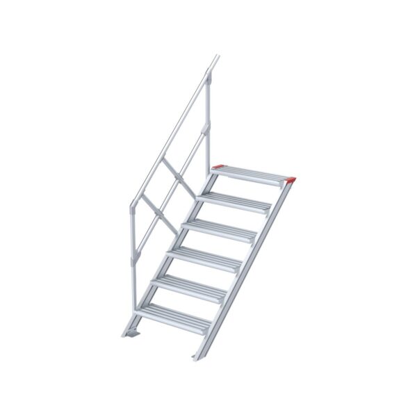 Euroline Treppe 45 Grad, 600 mm Stufenbreite, 1 Handlauf,  Stufenausführung Alu – gerieft 6 Stufen