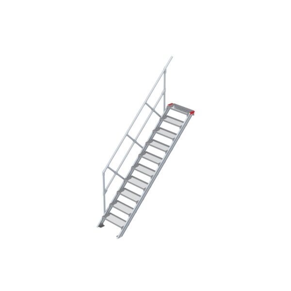 Euroline Treppe 45 Grad, 600 mm Stufenbreite, 1 Handlauf, Stufenausführung Stahl - Gitterrost 10 Stufen