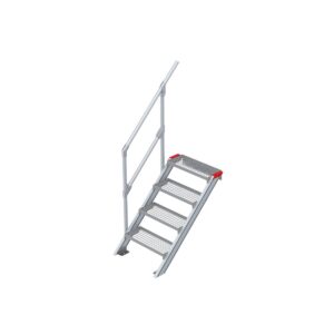 Euroline Treppe 45 Grad, 600 mm Stufenbreite, 1 Handlauf, Stufenausführung Stahl - Gitterrost 4 Stufen