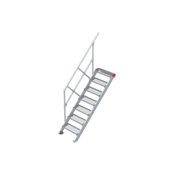Euroline Treppe 45 Grad, 600 mm Stufenbreite, 1 Handlauf, Stufenausführung Stahl - Gitterrost 7 Stufen