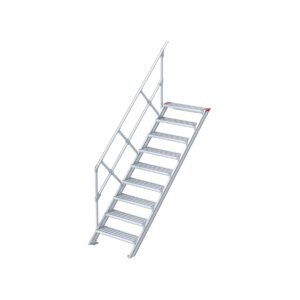 Euroline Treppe 45 Grad, 800 mm Stufenbreite, 1 Handlauf, Stufenausführung Alu – gerieft 9 Stufen