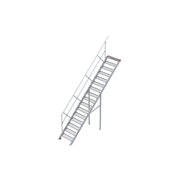 Euroline Treppe 45 Grad, 800 mm Stufenbreite, 1 Handlauf, Stufenausführung Stahl - Gitterrost 16 Stufen