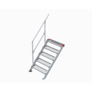 Euroline Treppe 45 Grad, 800 mm Stufenbreite, 1 Handlauf, Stufenausführung Stahl - Gitterrost 5 Stufen