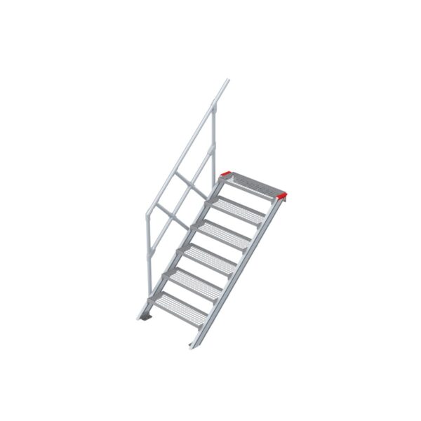 Euroline Treppe 45 Grad, 800 mm Stufenbreite, 1 Handlauf, Stufenausführung Stahl - Gitterrost 6 Stufen