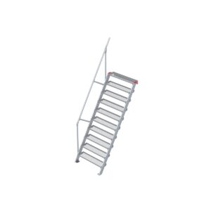 Euroline Treppe 60 Grad, 1000 mm Stufenbreite, 1 Handlauf, Stufenausführung Stahl - Gitterrost 10 Stufen