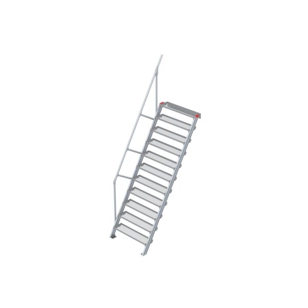 Euroline Treppe 60 Grad, 1000 mm Stufenbreite, 1 Handlauf, Stufenausführung Stahl - Gitterrost 11 Stufen