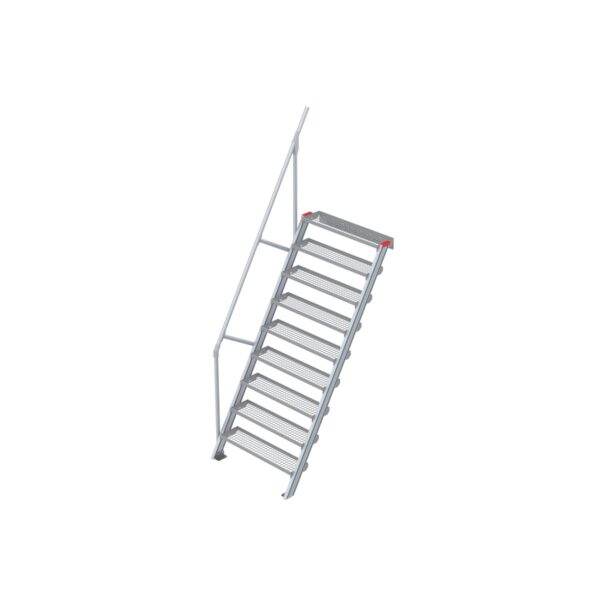 Euroline Treppe 60 Grad, 1000 mm Stufenbreite, 1 Handlauf, Stufenausführung Stahl - Gitterrost 9 Stufen