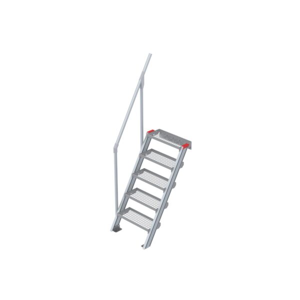Euroline Treppe 60 Grad, 600 mm Stufenbreite, 1 Handlauf, Stufenausführung Stahl - Gitterrost 5 Stufen