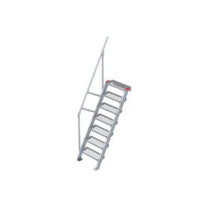 Euroline Treppe 60 Grad, 600 mm Stufenbreite, 1 Handlauf, Stufenausführung Stahl - Gitterrost 7 Stufen