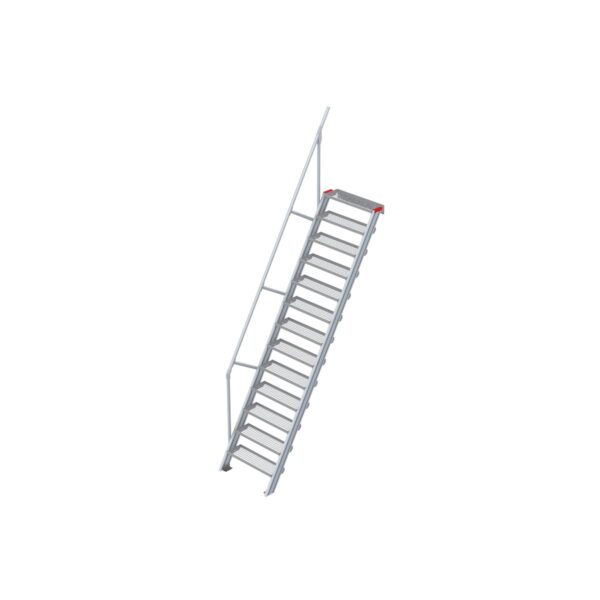 Euroline Treppe 60 Grad, 800 mm Stufenbreite, 1 Handlauf, Stufenausführung Stahl - Gitterrost 13 Stufen