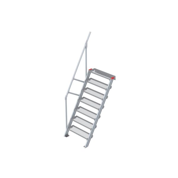 Euroline Treppe 60 Grad, 800 mm Stufenbreite, 1 Handlauf, Stufenausführung Stahl - Gitterrost 7 Stufen