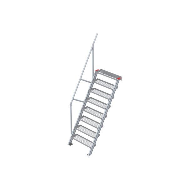 Euroline Treppe 60 Grad, 800 mm Stufenbreite, 1 Handlauf, Stufenausführung Stahl - Gitterrost 8 Stufen