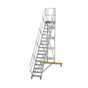 Günzburger Steigtechnik Plattformtreppe 45° fahrbar Stufenbreite 600 mm 17 Stufen Aluminium geriffelt