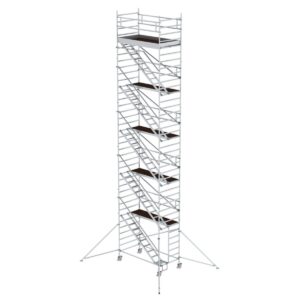 Günzburger Steigtechnik Rollgerüst 1,35 x 2,45 m mit Schrägaufstiegen & Ausleger Plattformhöhe 10,35 m