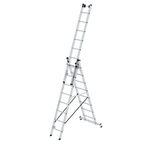Günzburger Steigtechnik Sprossen-Mehrzweckleiter 3-teilig mit nivello®-Traverse und Wandlaufrollen 3x8 Sprossen