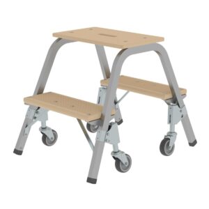 Günzburger Steigtechnik Stahl-Holz-Tritt mit Lenkrollen 2x2 Stufen