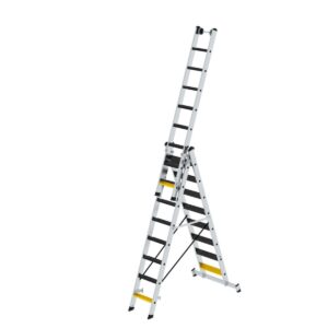 Günzburger Steigtechnik Stufen-Mehrzweckleiter 3-teilig mit nivello®-Traverse und clip-step R13 3x8 Stufen