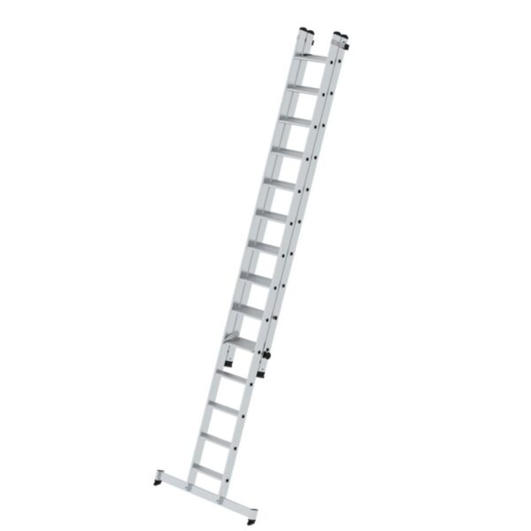 Günzburger Steigtechnik Stufen-Schiebeleiter 2-teilig mit nivello®-Traverse 1x14 + 1x10 Stufen