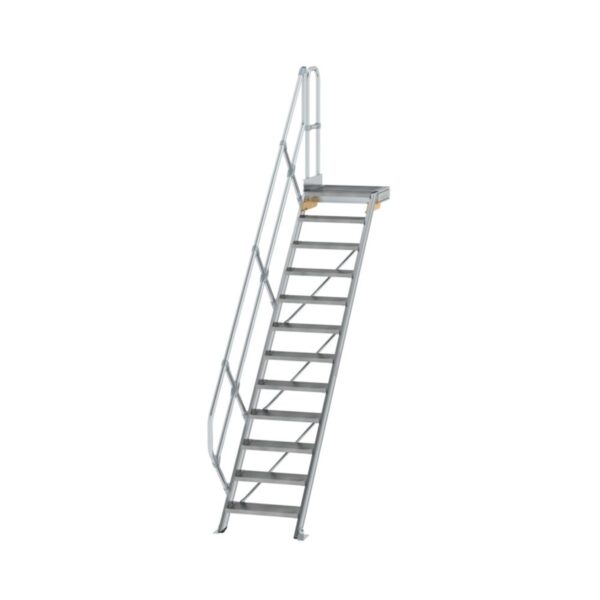 Günzburger Steigtechnik Treppe mit Plattform 45° Stufenbreite 600 mm 12 Stufen Aluminium geriffelt