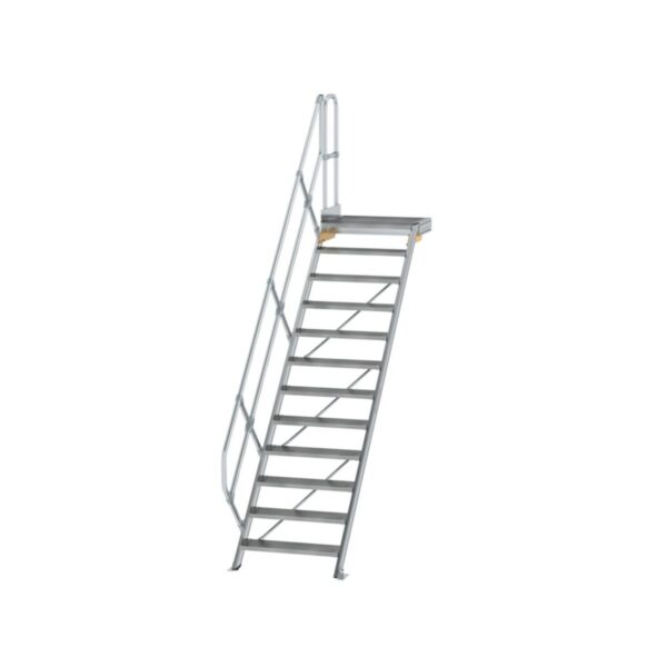 Günzburger Steigtechnik Treppe mit Plattform 45° Stufenbreite 800 mm 12 Stufen Aluminium geriffelt