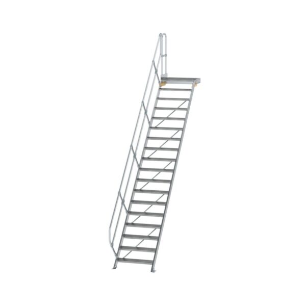 Günzburger Steigtechnik Treppe mit Plattform 45° Stufenbreite 800 mm 18 Stufen Aluminium geriffelt
