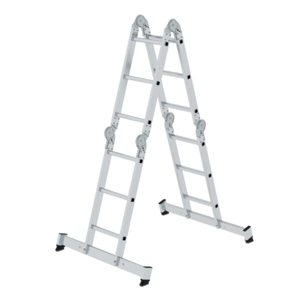 Günzburger Steigtechnik Vielzweckleiter 4-teilig mit nivello®-Traverse und Holzbelag 4x3 Sprossen