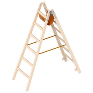 Layher Holzstehleiter 6 Sprossen aus stabilem Holz mit 2x6 Sprossen; beidseitig begehbar; klappbar; Länge 1.85 m