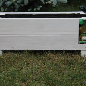 Pflanzkasten 60x22x24,5cm aus Lärche weiß gekälkt mit Vlies und Griffen