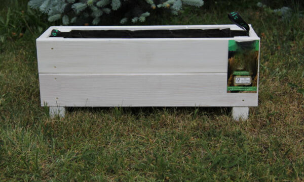 Pflanzkasten 60x22x24,5cm aus Lärche weiß gekälkt mit Vlies und Griffen