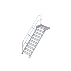 Euroline Podesttreppe 45 Grad, 1000 mm Stufenbreite 1 Treppen-/Podestgeländer, Stufenausführung Stahl - Gitterrost 10 Stufen