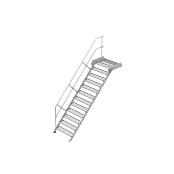 Euroline Podesttreppe 45 Grad, 1000 mm Stufenbreite 1 Treppen-/Podestgeländer, Stufenausführung Stahl - Gitterrost 12 Stufen