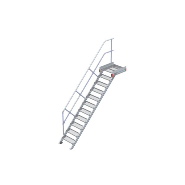 Euroline Podesttreppe 45 Grad, 600 mm Stufenbreite 1 Treppen-/Podestgeländer, Stufenausführung Stahl - Gitterrost 11 Stufen
