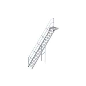 Euroline Podesttreppe 45 Grad, 600 mm Stufenbreite 1 Treppen-/Podestgeländer, Stufenausführung Stahl - Gitterrost 17 Stufen