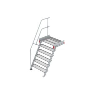 Euroline Podesttreppe 60 Grad, 1000 mm Stufenbreite 1 Treppen-/Podestgeländer, Stufenausführung Stahl - Gitterrost  6 Stufen