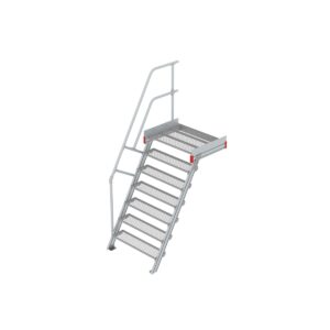 Euroline Podesttreppe 60 Grad, 1000 mm Stufenbreite 1 Treppen-/Podestgeländer, Stufenausführung Stahl - Gitterrost  7 Stufen