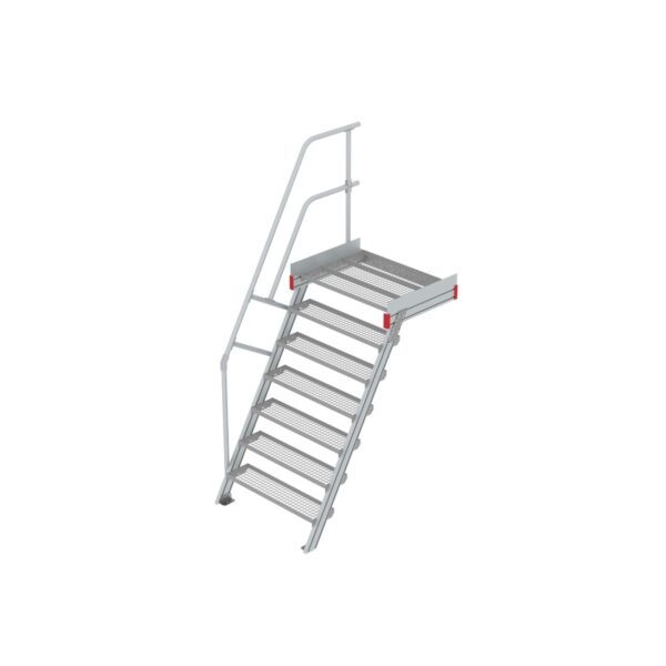 Euroline Podesttreppe 60 Grad, 1000 mm Stufenbreite 1 Treppen-/Podestgeländer, Stufenausführung Stahl - Gitterrost  7 Stufen