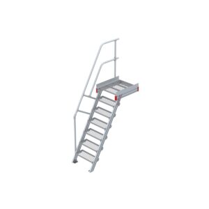 Euroline Podesttreppe 60 Grad, 600 mm Stufenbreite 1 Treppen-/Podestgeländer, Stufenausführung Stahl - Gitterrost  7 Stufen