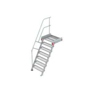 Euroline Podesttreppe 60 Grad, 800 mm Stufenbreite 1 Treppen-/Podestgeländer, Stufenausführung Stahl - Gitterrost  7 Stufen