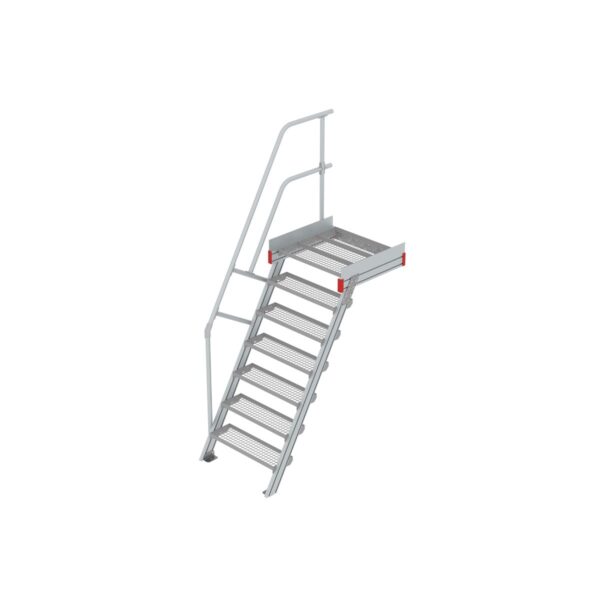 Euroline Podesttreppe 60 Grad, 800 mm Stufenbreite 1 Treppen-/Podestgeländer, Stufenausführung Stahl - Gitterrost  7 Stufen