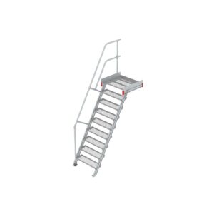Euroline Podesttreppe 60 Grad, 800 mm Stufenbreite 1 Treppen-/Podestgeländer, Stufenausführung Stahl - Gitterrost  9 Stufen