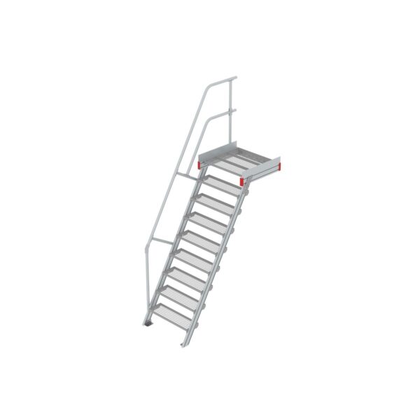 Euroline Podesttreppe 60 Grad, 800 mm Stufenbreite 1 Treppen-/Podestgeländer, Stufenausführung Stahl - Gitterrost  9 Stufen