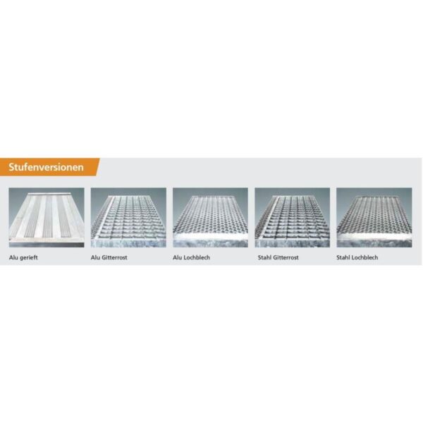 Euroline Wartungsbühne 45 Grad, 600 mm Stufenbreite, 2 Handläufe 3 Podestgel., Stufenausführung Stahl – Gitterrost  6 Stufen